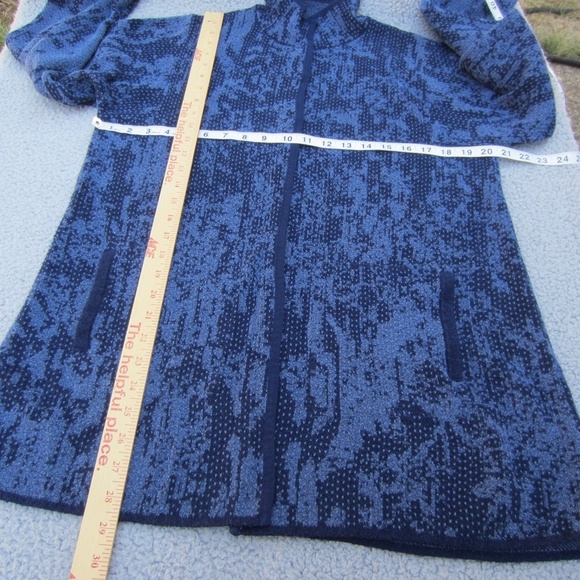 J Jill Pure Jill Cardigan Women's S  Long Blue Knit Patchwork Snap Front Pockets - Picture 12 of 16